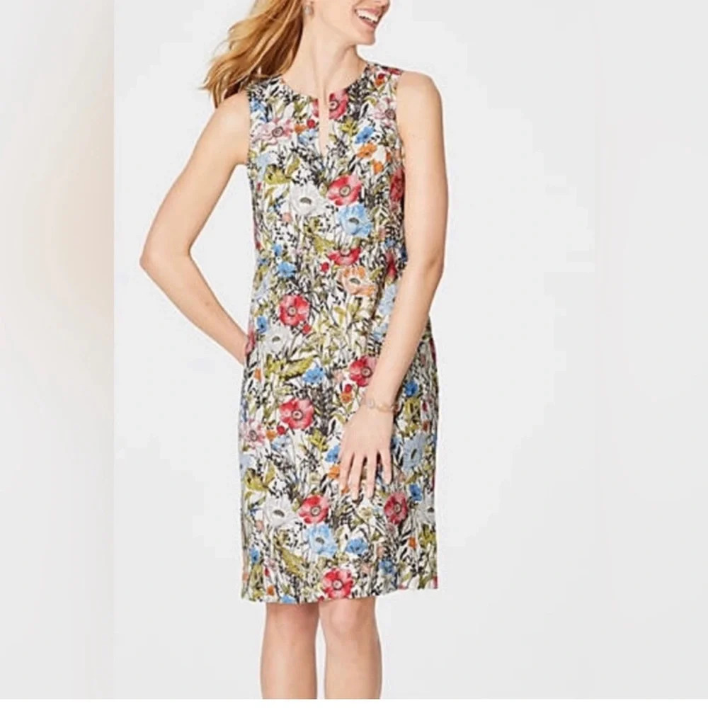 J. JILL Love Linen Floral Sleeveless Dress Size Medium Petite - Picture 1 of 16